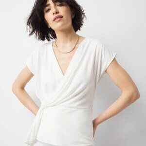 White House Black Market Cream Surplice Knot Top Matte Jersey - Size M